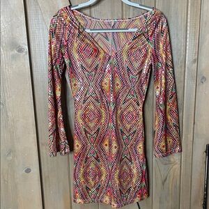 Hippie Costume Vibrant Long Sleeve Mini Dress